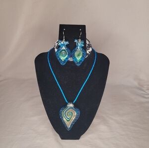 Blue and Green Swirl Necklace and Earring Set